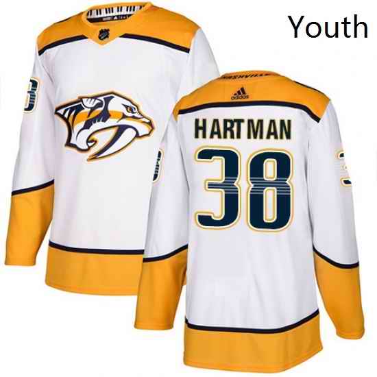 Youth Adidas Nashville Predators 38 Ryan Hartman Authentic White Away NHL Jersey